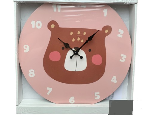 Detské nástenné hodiny, ružový medvedík, 33 cm