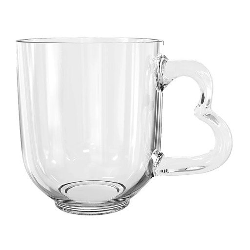 Sklenený hrnček Altom Design s uškom v tvare srdca na kávu a čaj, 310 ml
