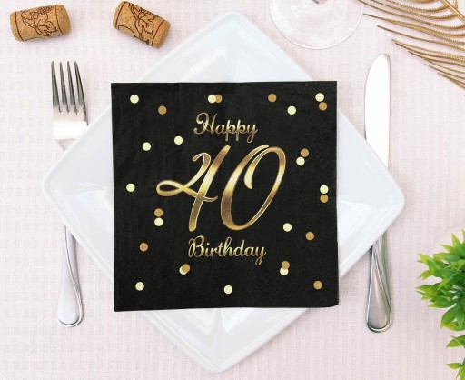 40th Birthday Happy Birthday Čierno-zlaté papierové obrúsky 20 ks.