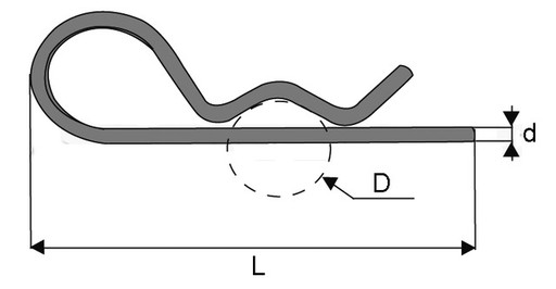 Beta závlačka, hrúbka 3 mm, dĺžka 65 mm, pre špendlíky 12-16 mm