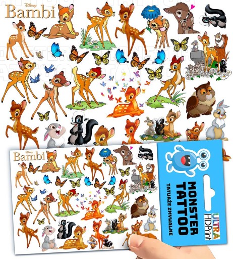 UMÝVAJÚCE DOČASNÉ TETOVANIE PRE DETI DETSKÉ BAMBI ORIGINÁLNE DIZAJNY