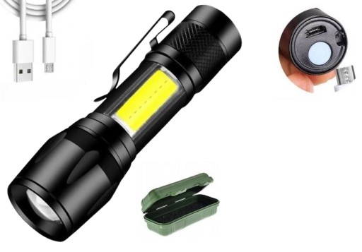 TAKTICKÁ VRECKOVÁ LAMPA LED COB USB MINI ZOOM USB XPE COBE
