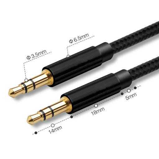 MINI JACK AUDIOVÝ KÁBEL 3,5 MM AUX DLHÝ PEVNÝ VYZTUŽENÝ NYLONOVÝ KÁBEL 1 m