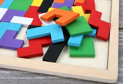 Puzzle Drevené kocky Montessori Tetris Puzzle Set Logická hra