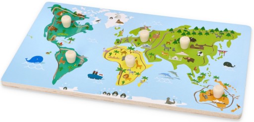 Drevené puzzle s rúčkami MAPA SVETA Edu bloky 30x18cm AdamToys 1+