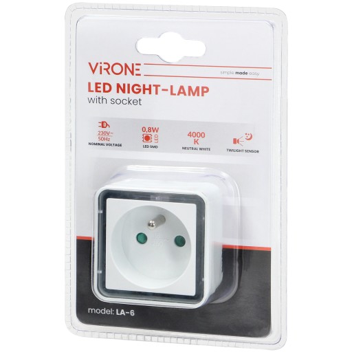 LED NOČNÁ LAMPA SO ZÁSUVKOVÝM SNÍMAČOM 230V