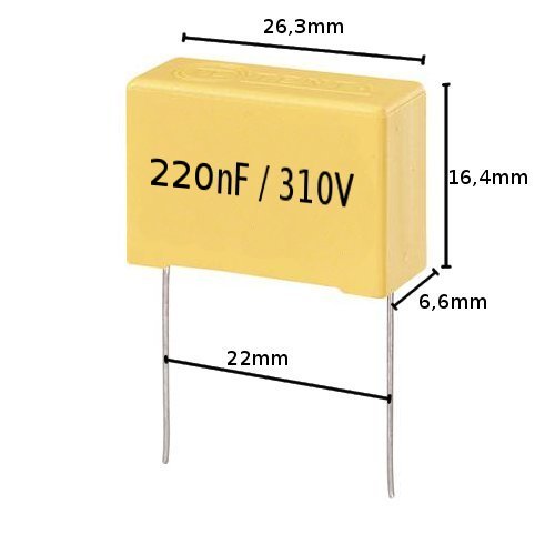 Kondenzátor MKP X2 220nF 310V 224K rozstup 22mm