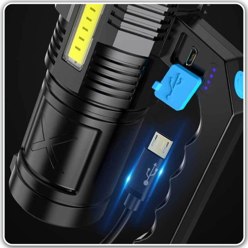 Multifunkčná, nabíjateľná LED baterka, svetlomet, USB NABÍJACIE