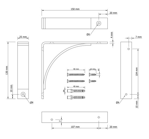 Drevená podpera podpery poličky čierna RADIUS 150 x 130 x 25