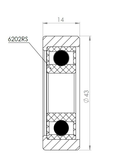 R Valček na brány s ložiskami priemer 43mm, priemer 15mm