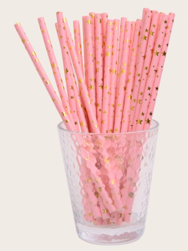 Papierové slamky, jednorazové Pink Stars, slamky 10 ks