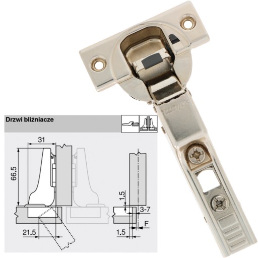 BLUM dvojitý nábytkový pánt Blumotion 71B365 STRAIGHT vedenie Expando