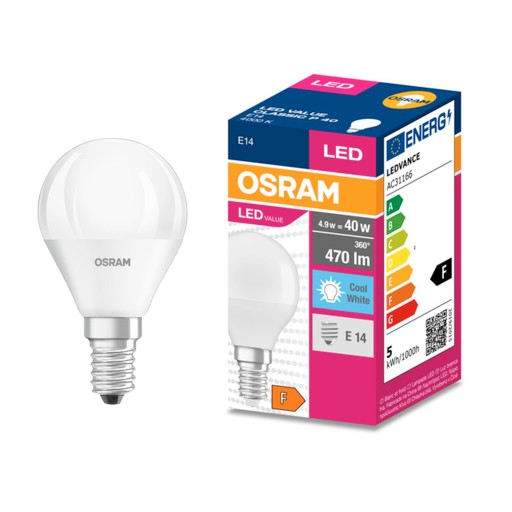 OSRAM E14 LED GUĽOVÁ ŽIAROVKA 4,9W = 40W 470lm 4000K