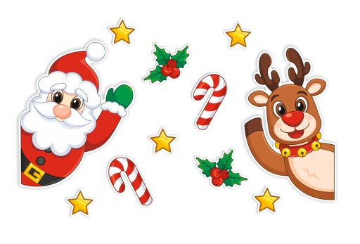 Zimná vianočná dekorácia na okenné dvere SANTA AND THE SINDEER ~A3 obojstranná