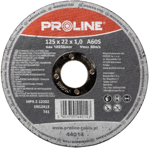 Oceľový rezací kotúč odolný voči kyselinám 115 x 1,0 x 22 mm PROLINE (44013)