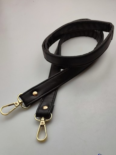 Popruh na kabelku, 20 mm, čierny, so zlatými karabínkami, 120 cm