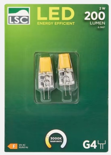 LSC G4 LED žiarovka, 2W, 12V, 200 LUMENOV, teplá farba 3000K - sada 2 ks.