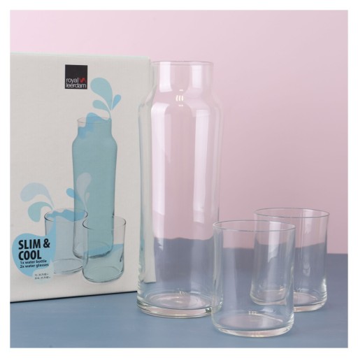 Karafa na vodu, sklo, 1L + 2 poháre na nápoje, 350 ml