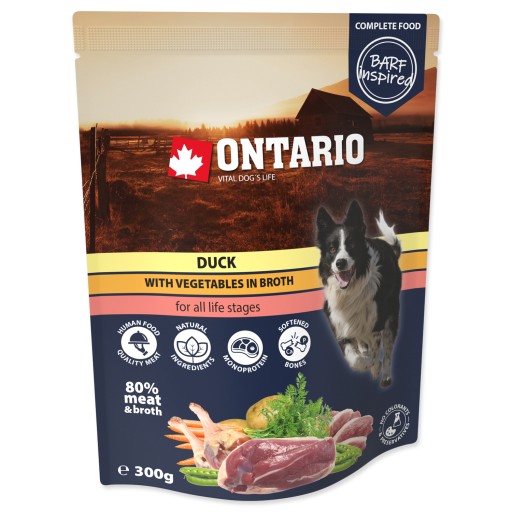 Ontario Monoproteínové vlhké krmivo pre psov vrecko kačica so zeleninou 300g
