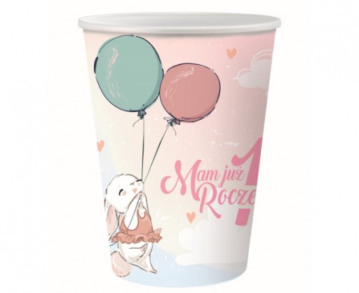6x papierové poháre 1 Year One Year Bunny 270ml