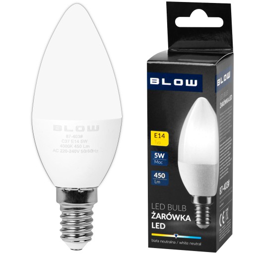 VÝKONNÁ EKO LED ŽIAROVKA NA SVIEČKU E14 5W 450LM NEUTRÁLNA BIELA
