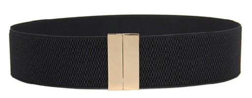 DÁMSKY OPASOK ČIERNY, ELEGANTNÝ, ZLATÁ SPONA, ELASTICKÝ, ŠIROKÝ, 90-120 CM