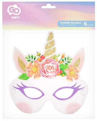Papierové masky UNICORN jednorožec narodeniny 6 ks