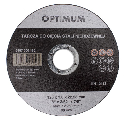 Rezný kotúč na nerez Wurth 125 125x1,0x22,23 mm x 1 ks.