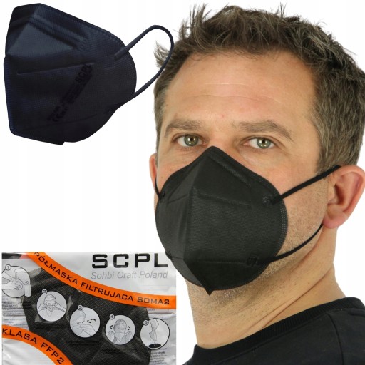 50xPOLISH FFP2 MASK ČIERNA PROTIVÍRUSOVÁ MASKA