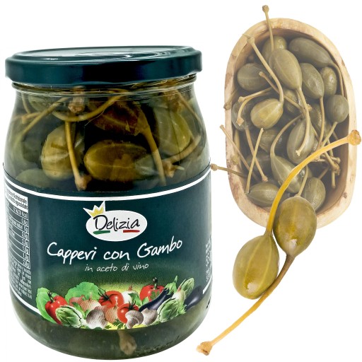 Kapary so stopkou 550g VO VÍNOM OCTE DELIZIA