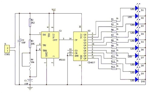 Tečúca voda LED SMD NE555+CD4017 DIY KIT systém