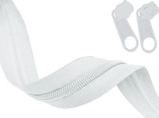 Zips páska 3mm Špirálový zips BIELY 5m + 10 zipsov
