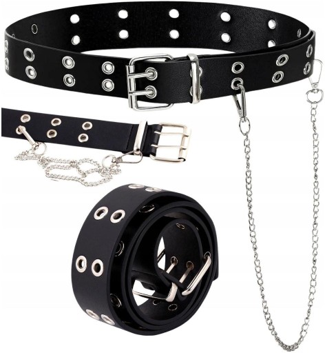 Čierny kožený dámsky opasok Punk Silver Reťaz