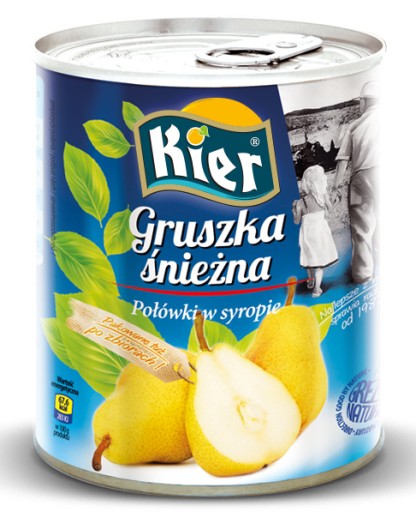 Polovičky poľskej snežnej hrušky v light sirupe v plechovke marinády 820g KIER