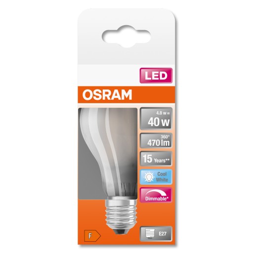 LED žiarovka 4,8W = 40W E27 470lm matná 4000K DIM