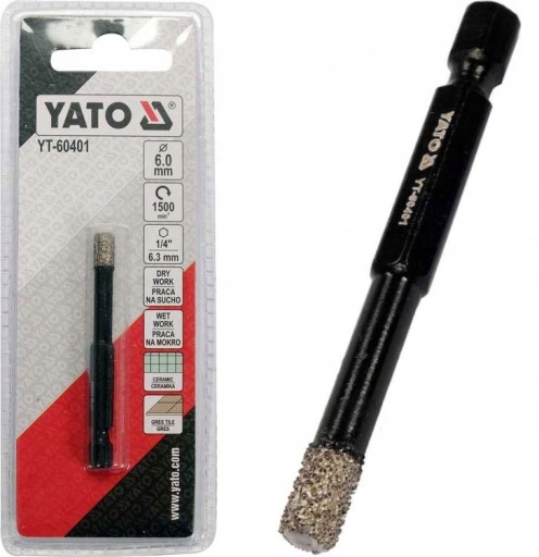 DIAMANTOVÝ VRTÁK YATO VŔTAČKA NA keramiku KERAMICKÝ ŠESTIHRANNÝ 6mm