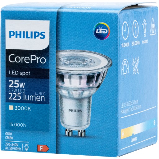 LED ŽIAROVKA GU10 2,7W 25W 3000K 36° 225lm PHILIPS