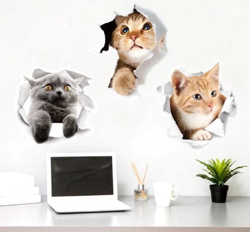 Nábytková nálepka na stenu Cat Kitten 3D Hole