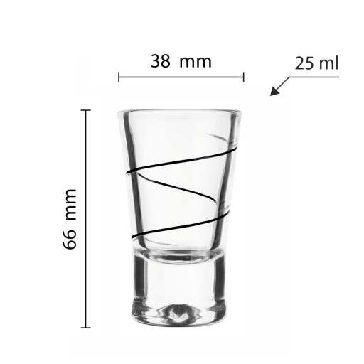 POHÁRE NA VODKU 6 ks X 25ml Špirála čierna SET