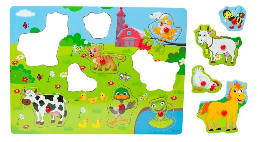Drevené puzzle zhodujúce sa s tvarmi farmy