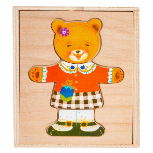 SMILY PLAY Drevené puzzle s obliekaním medvedíka