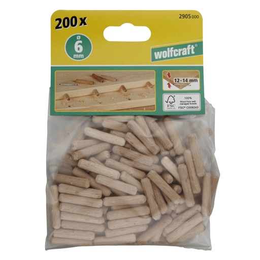 Drevené hmoždinky 6 mm 200 ks wolfcraft 2905000