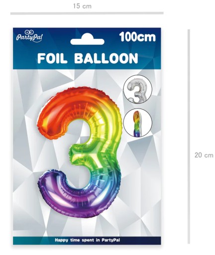 OMBRE fóliový balón číslo 3 narodeninový dúhový XXL