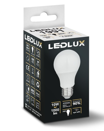 E27 LED žiarovka 10W = 100W SMD 4000K neutrálna Premium LEDLUX nebliká