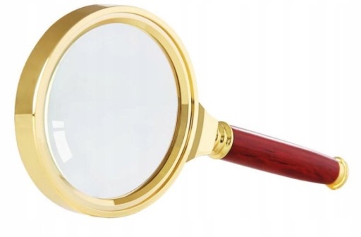 KLASICKÁ RUČNÁ LUPA 6X 90 mm ZLATÉ SKLO ELEGANTNÉ MASÍVNE ŠPERKY