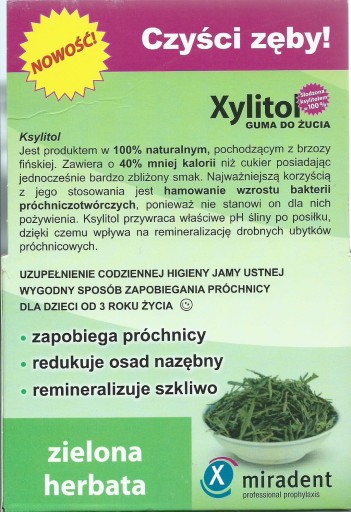 Miradent Xylitol žuvačky Zelený čaj 30 kusov
