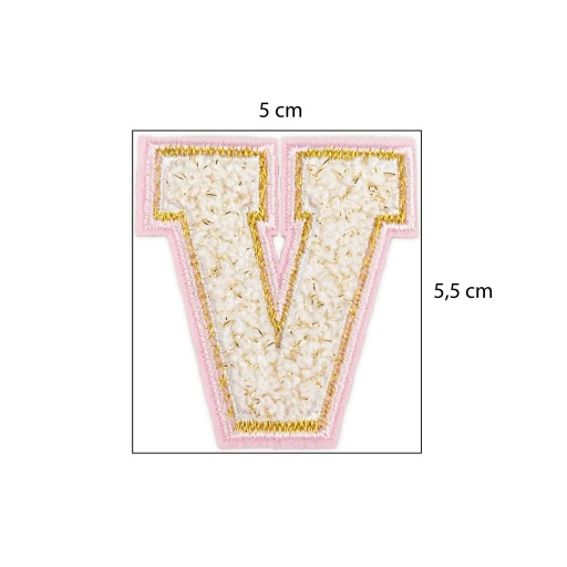 PATCH vyšívané veľké biele PÍSMENO V, písmo nápisu