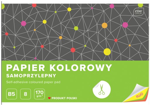 FAREBNÝ SAMOLEPIACI PAPIER B5, 8 NEÓNOVÝCH FARIEB, 170G