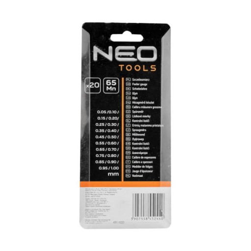 FEELER MERAČ 20 HROTOV (0,05-1,0 mm) 65MN/OCEL 11-191 NEO