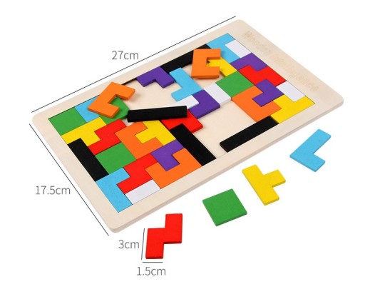 DREVENÉ BLOKY TETRIS PUZZLE 40 ELEM TANGRAM LOGICKÁ HERNÁ SADA